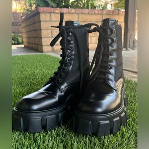 Prada Monolith Combat Boots Leather and Nylon Black EU 40